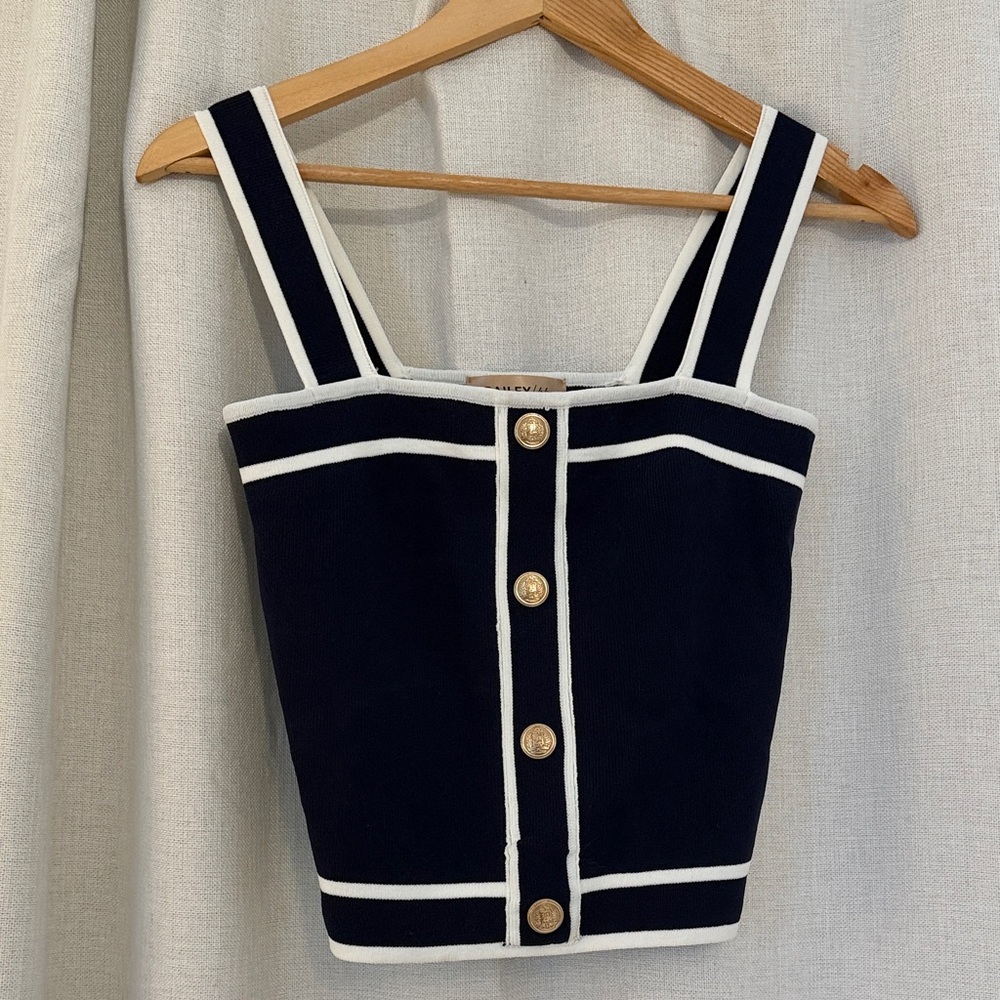Bailey 44 Nautical Gold Button Knit Top S
